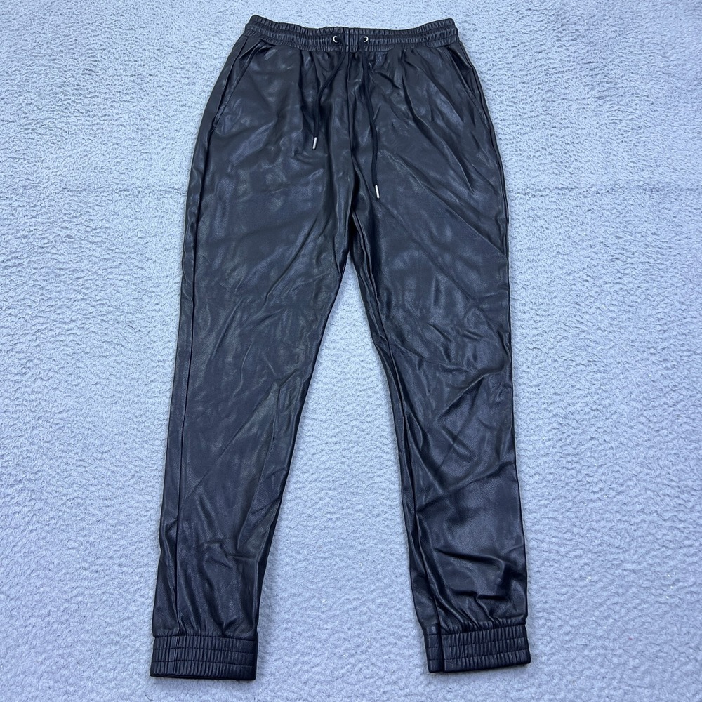Avec Les Filles‎ Anthropologie Black Faux Leather Joggers Pants XS Womens Casual